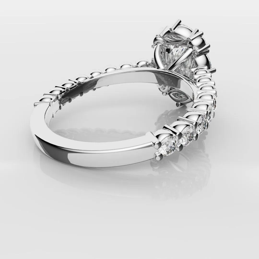 Unique Radiant Cut Diamond Engagement Ring with Marquise Halo