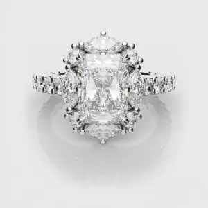 Unique Radiant Cut Diamond Engagement Ring with Marquise Halo
