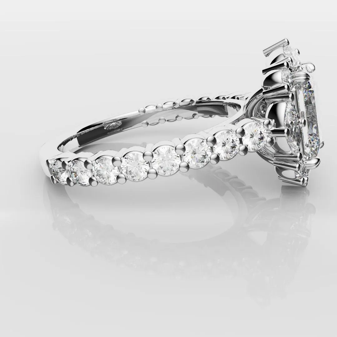 Unique Radiant Cut Diamond Engagement Ring with Marquise Halo
