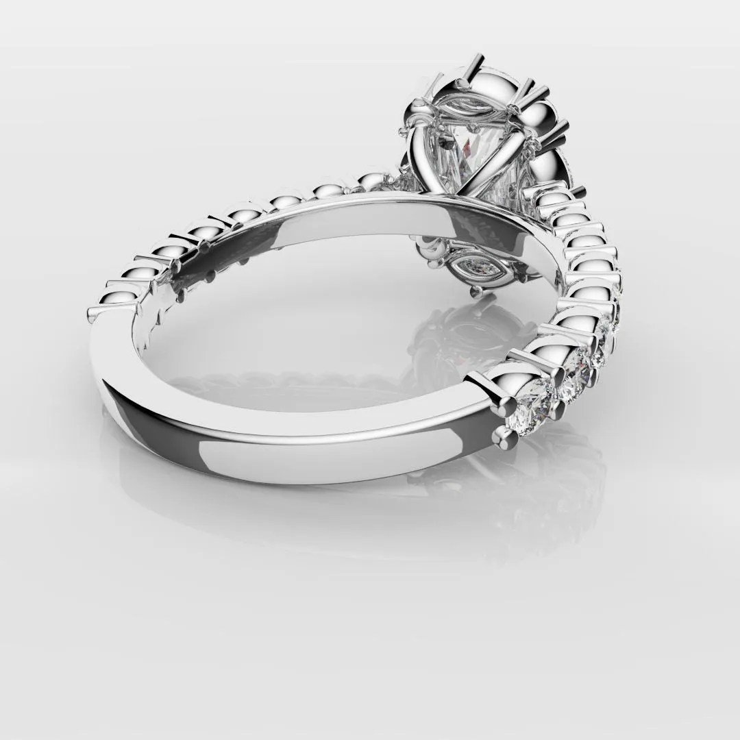 Unique Radiant Cut Diamond Engagement Ring with Marquise Halo