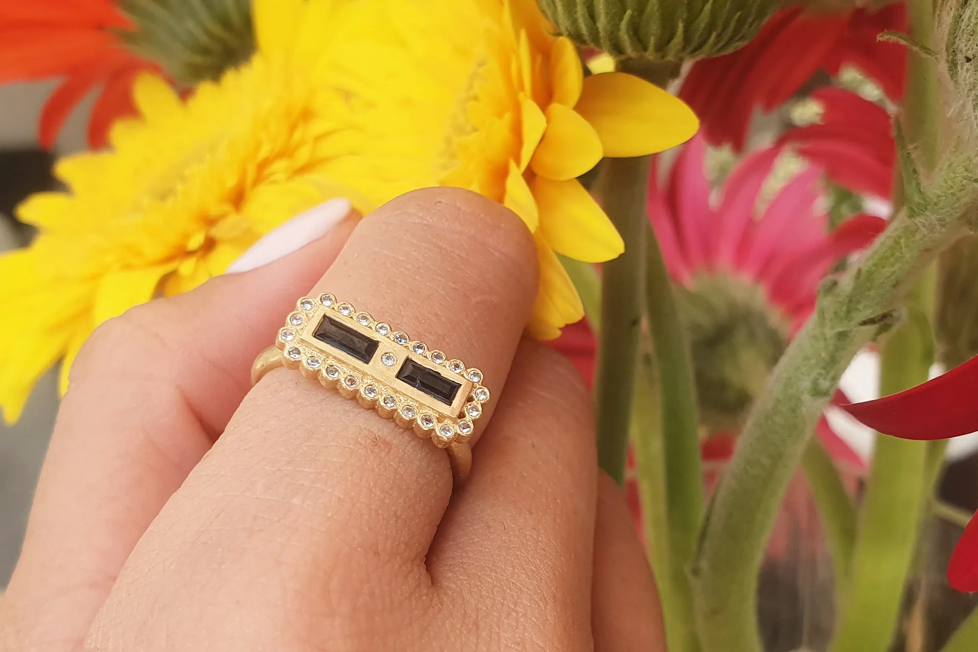 Unique Rectangle Sapphire Engagement Ring