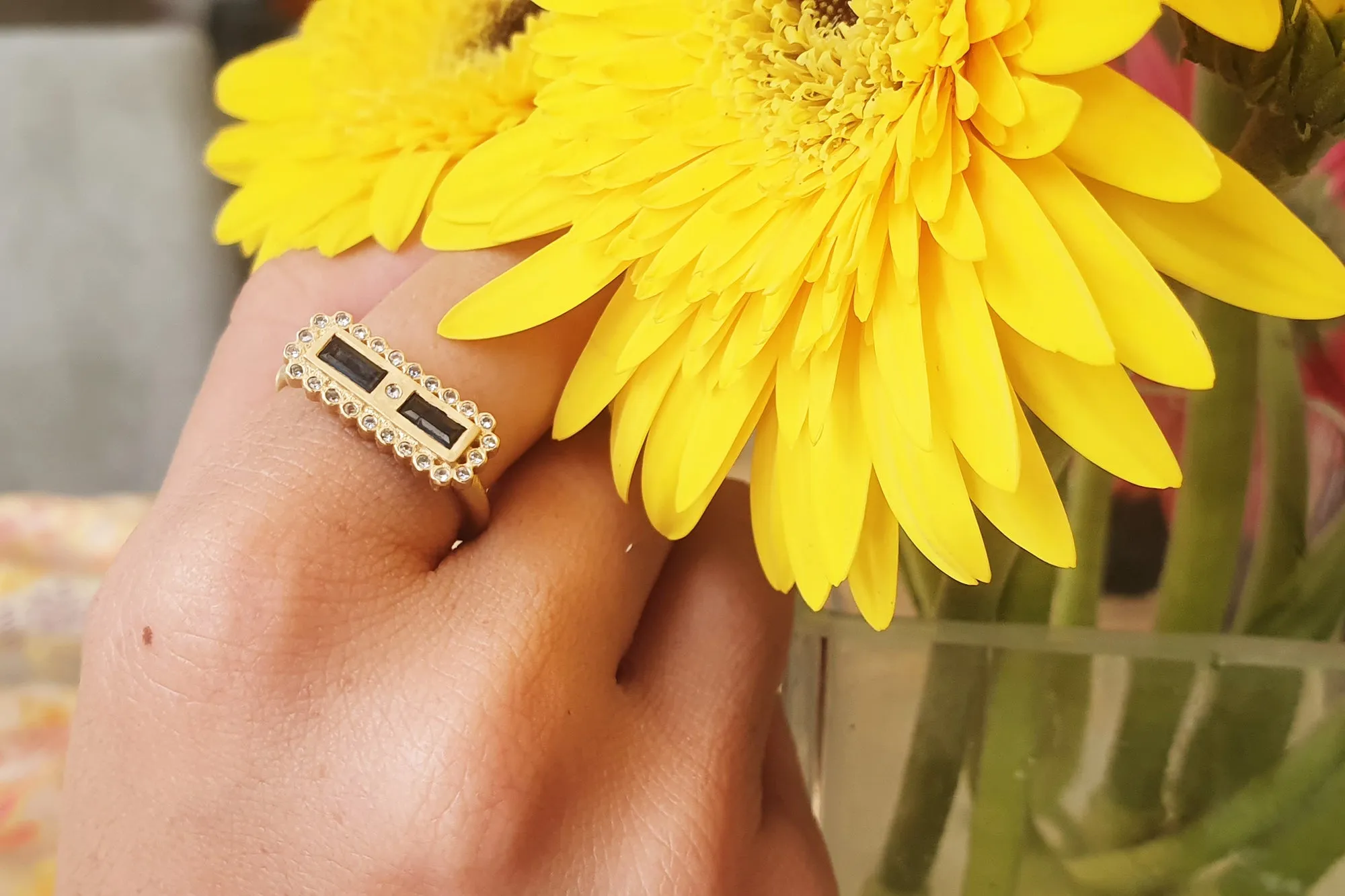 Unique Rectangle Sapphire Engagement Ring
