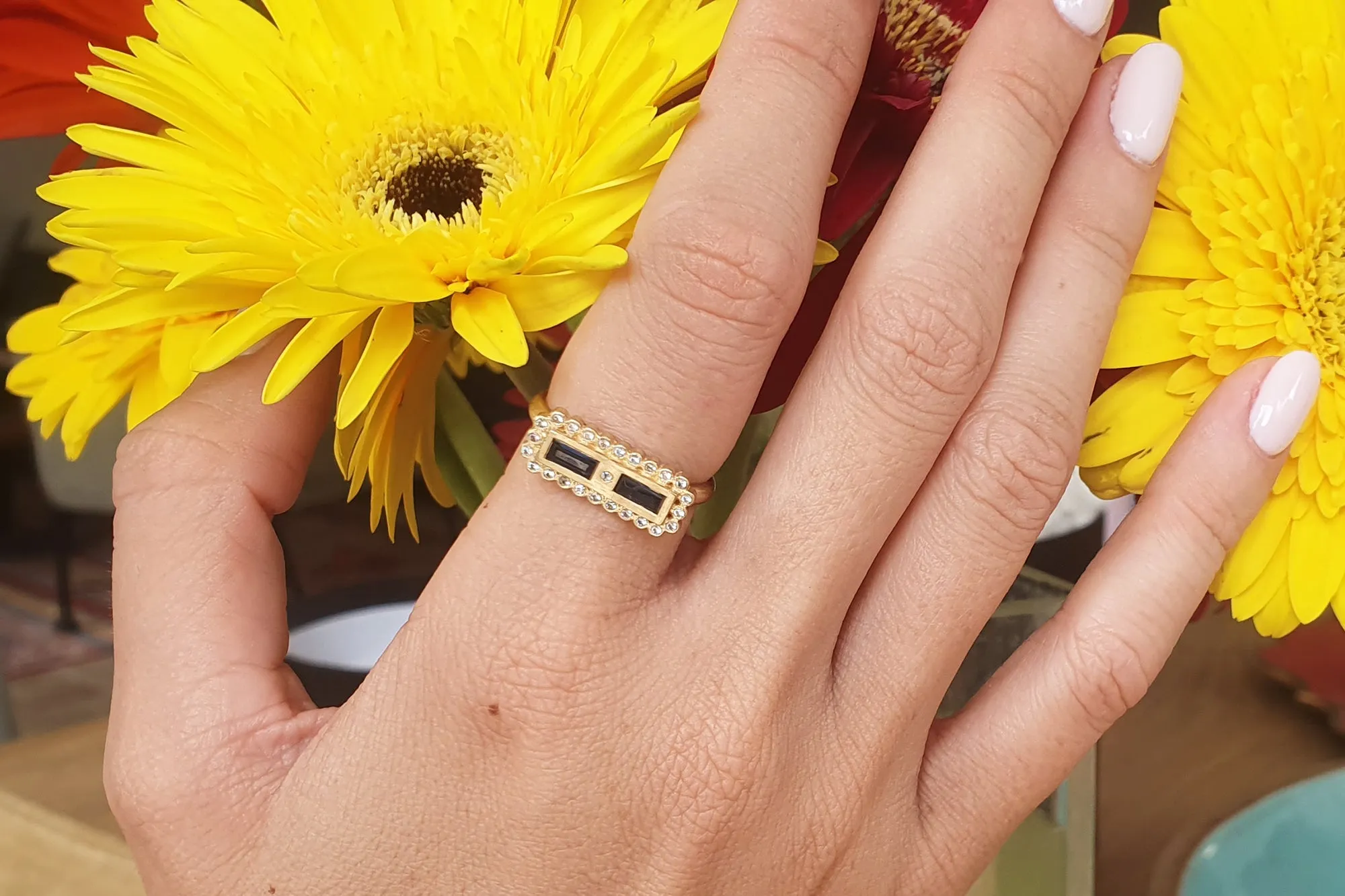 Unique Rectangle Sapphire Engagement Ring
