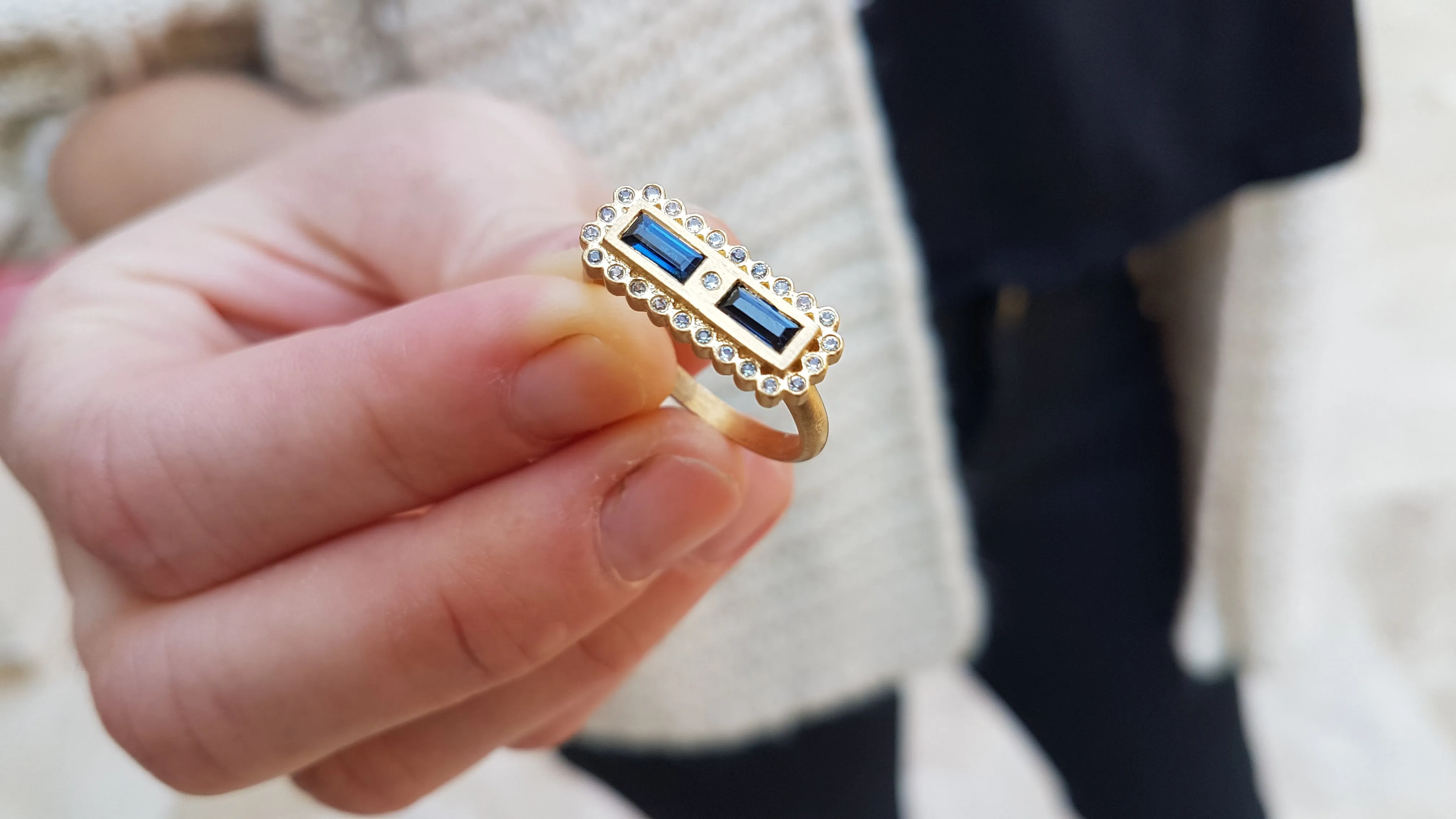 Unique Rectangle Sapphire Engagement Ring