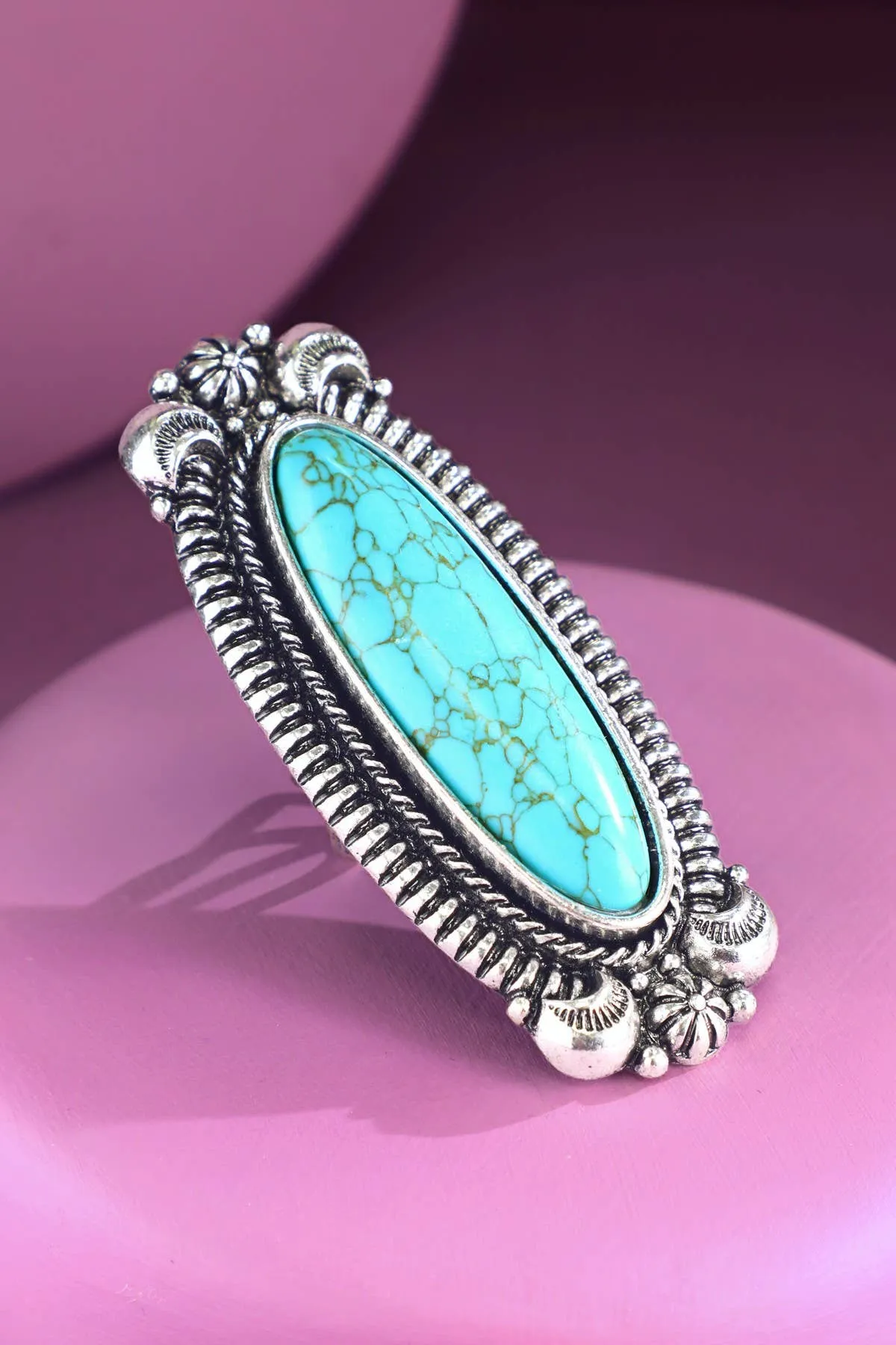 Western Long Oval Turquoise Cuff Ring