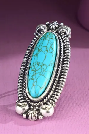 Western Long Oval Turquoise Cuff Ring