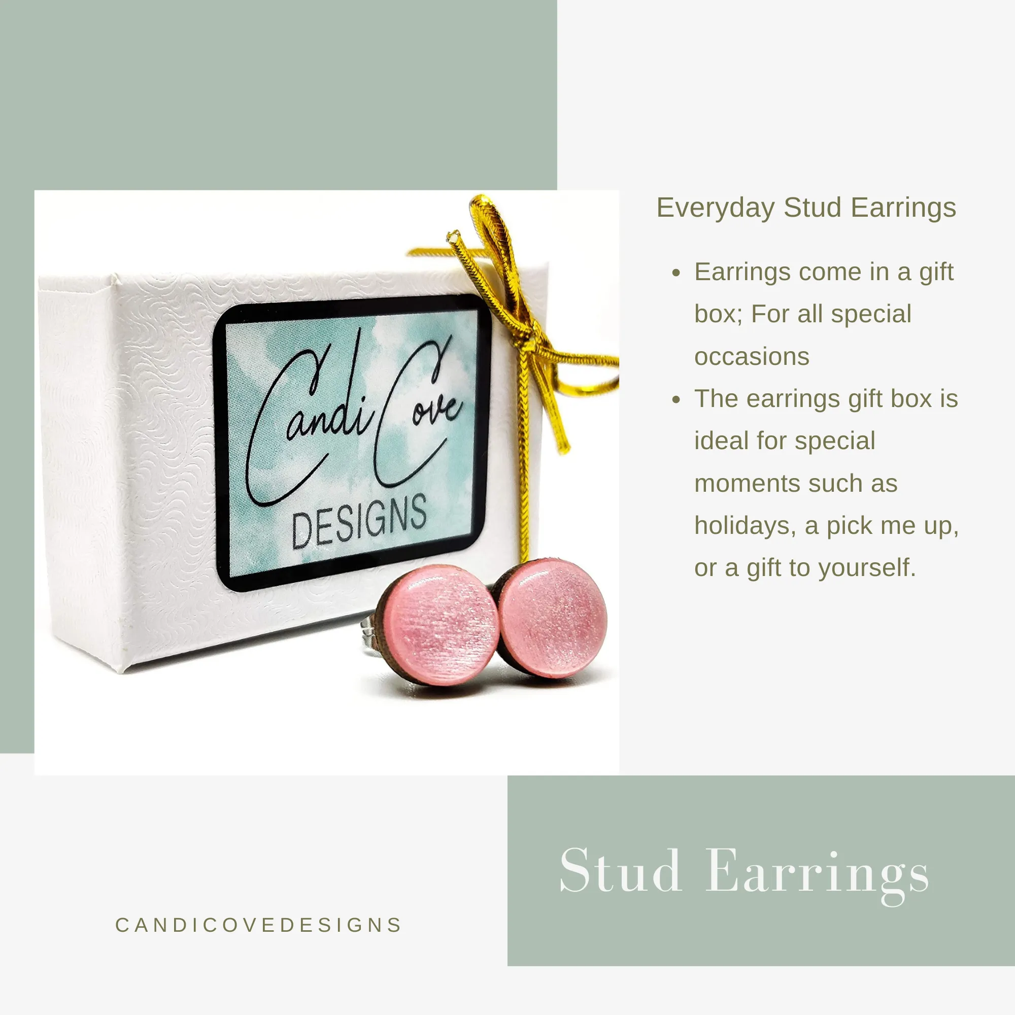 White & Black Hand Drawn Heart Stud Earrings by Candi Cove Designs