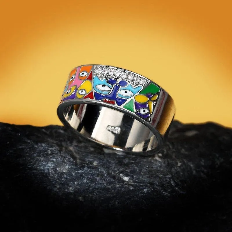 White CZ Handmade Enamel Lovely Cat Unique Trendy Ring For Women