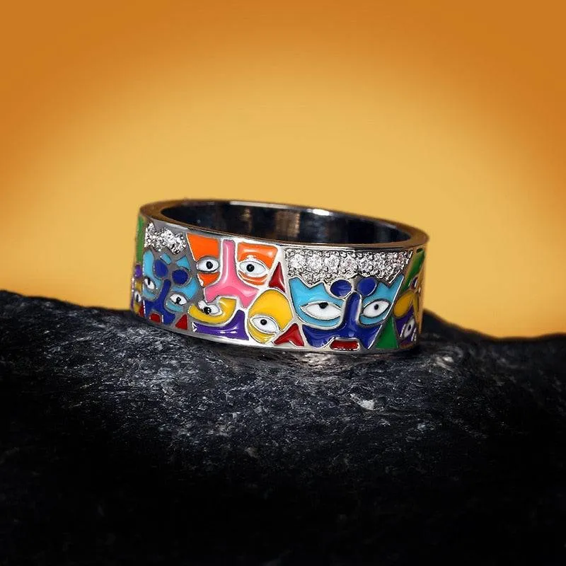 White CZ Handmade Enamel Lovely Cat Unique Trendy Ring For Women