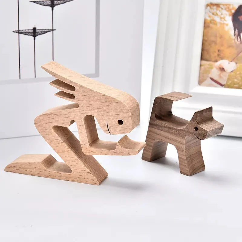Woman and Cat Wood Sculpture Ornaments