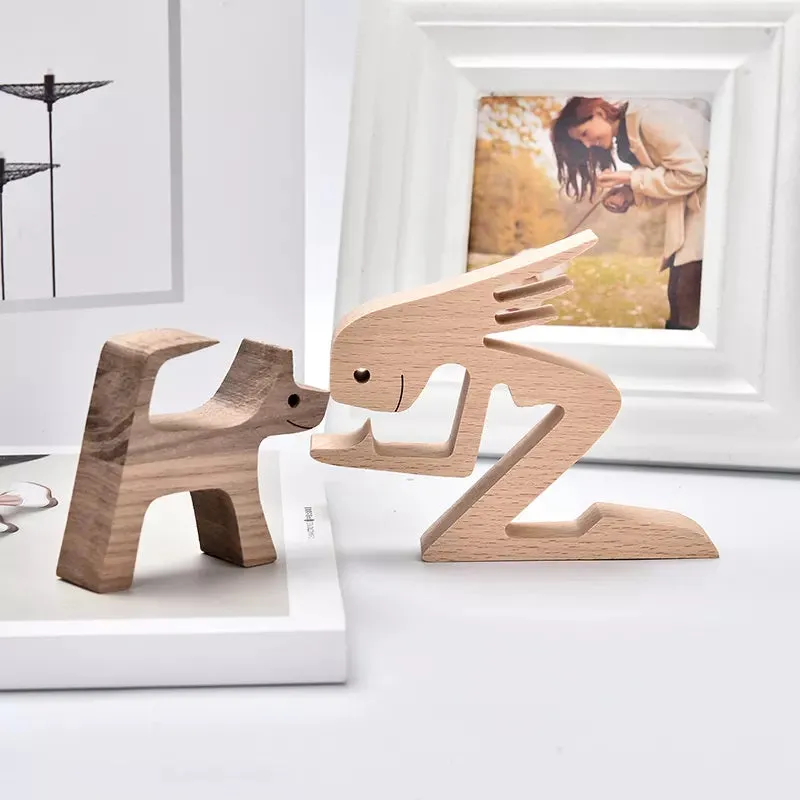 Woman and Cat Wood Sculpture Ornaments