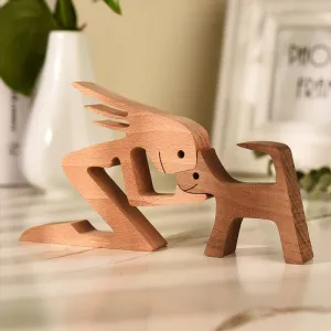 Woman and Cat Wood Sculpture Ornaments