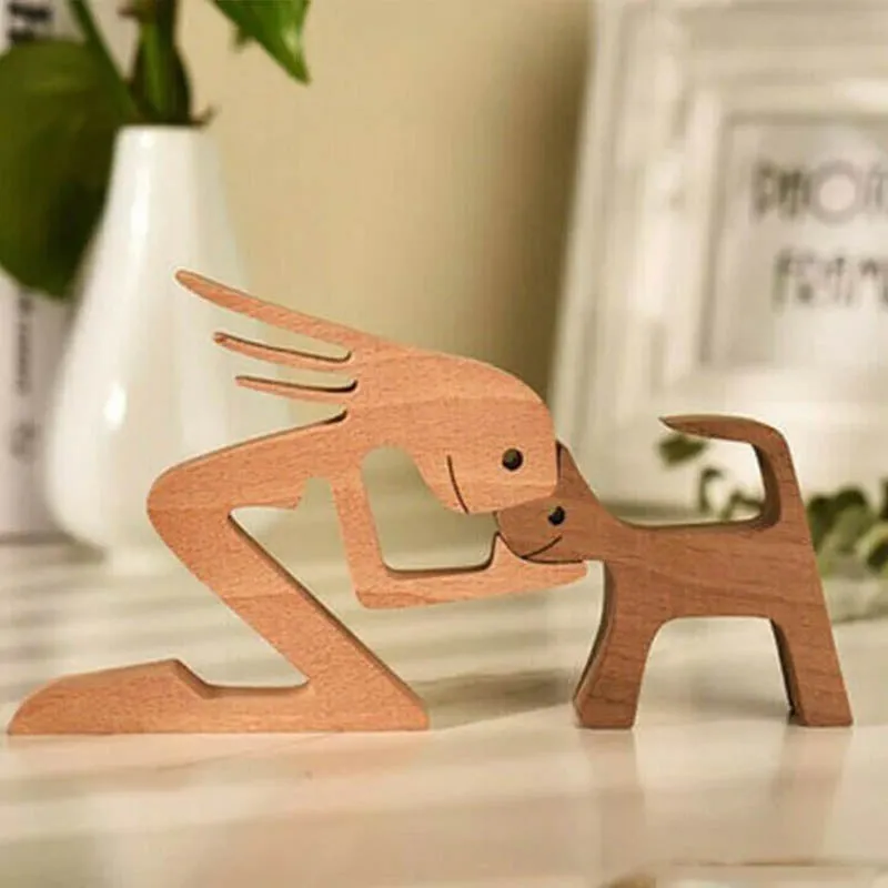 Woman and Cat Wood Sculpture Ornaments