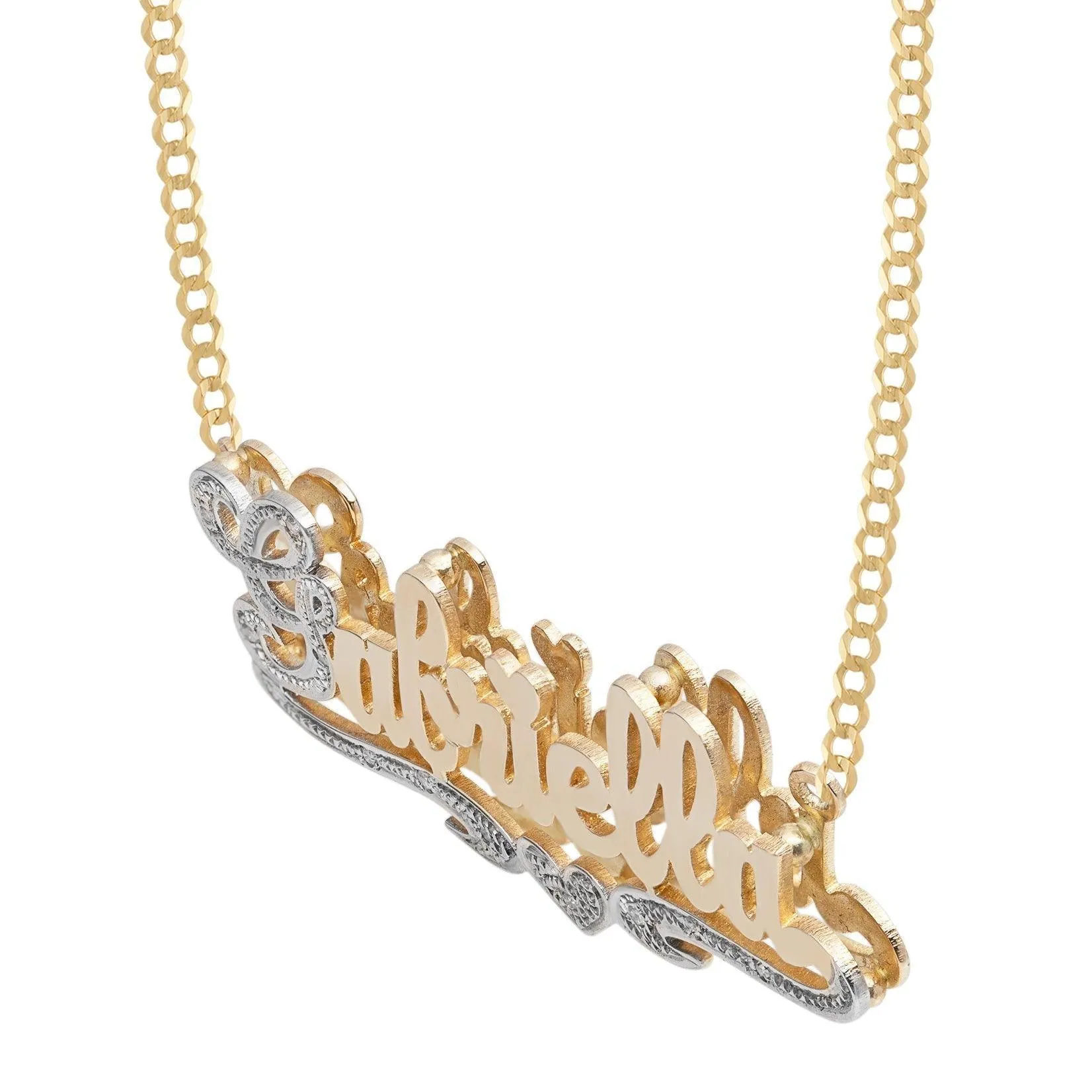 Women's Diamond & Script Name Plate Heart Ribbon Necklace 14K Gold - Style 46