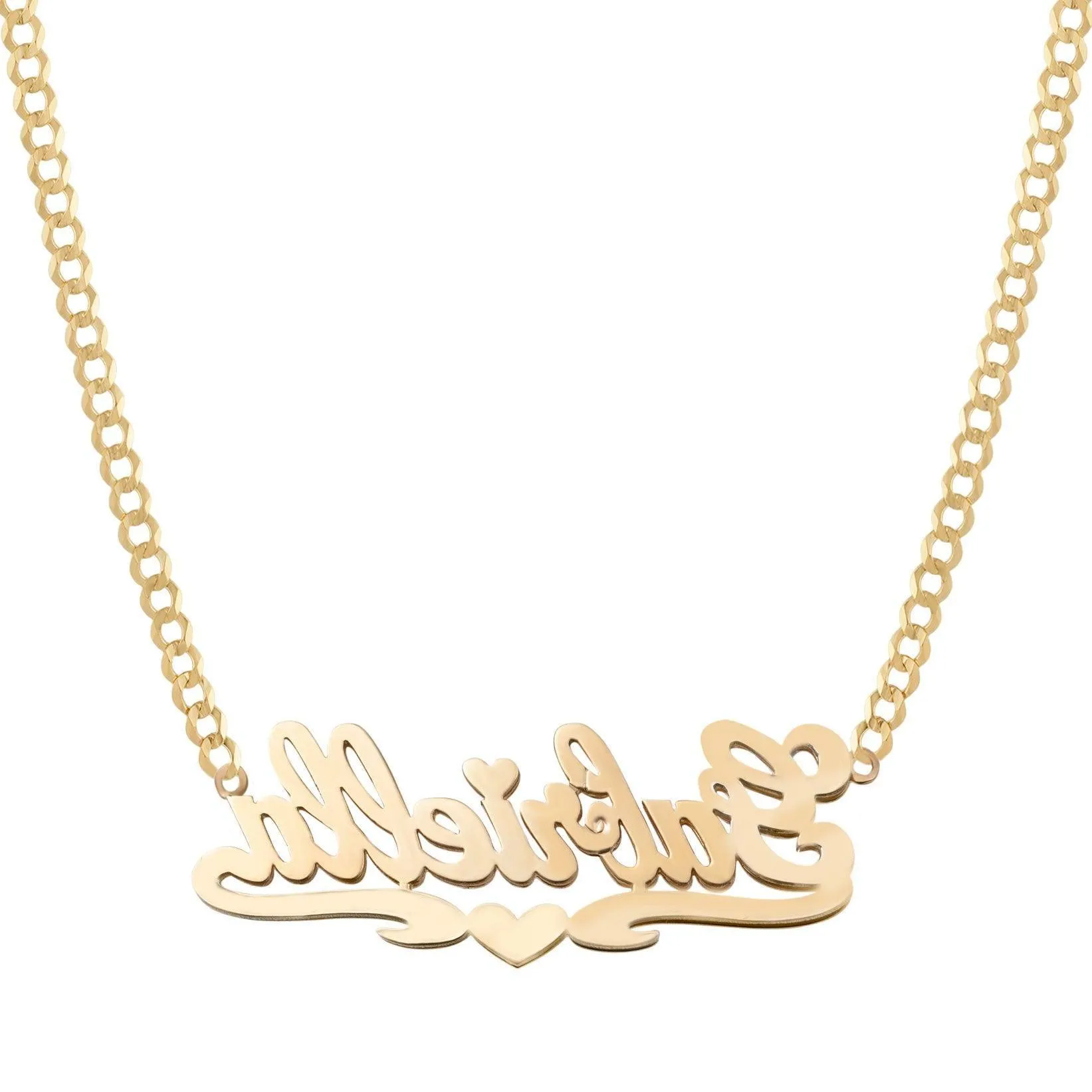 Women's Diamond & Script Name Plate Heart Ribbon Necklace 14K Gold - Style 46