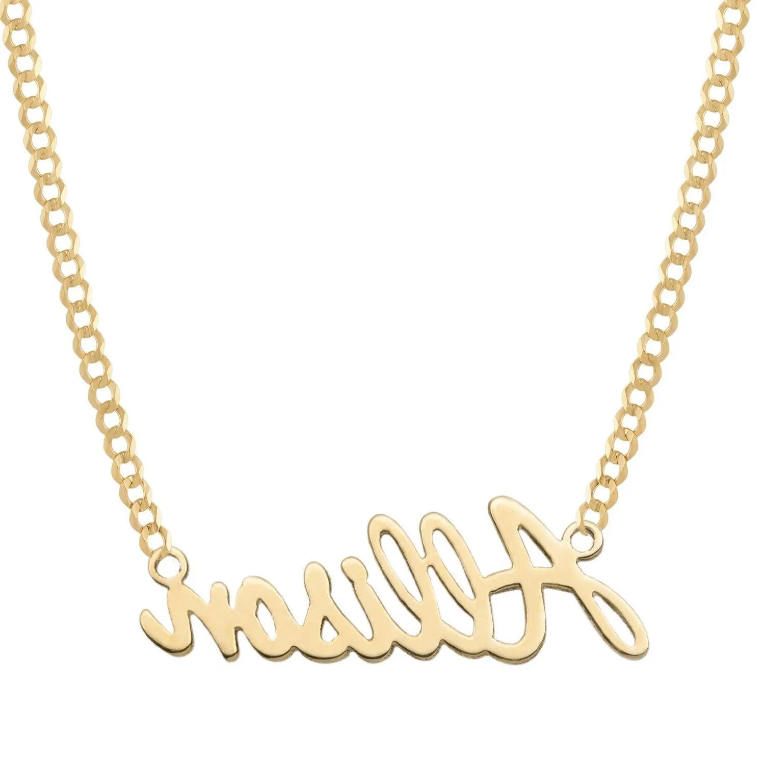 Women's Script Name Plate Necklace 14K Gold - Style 97