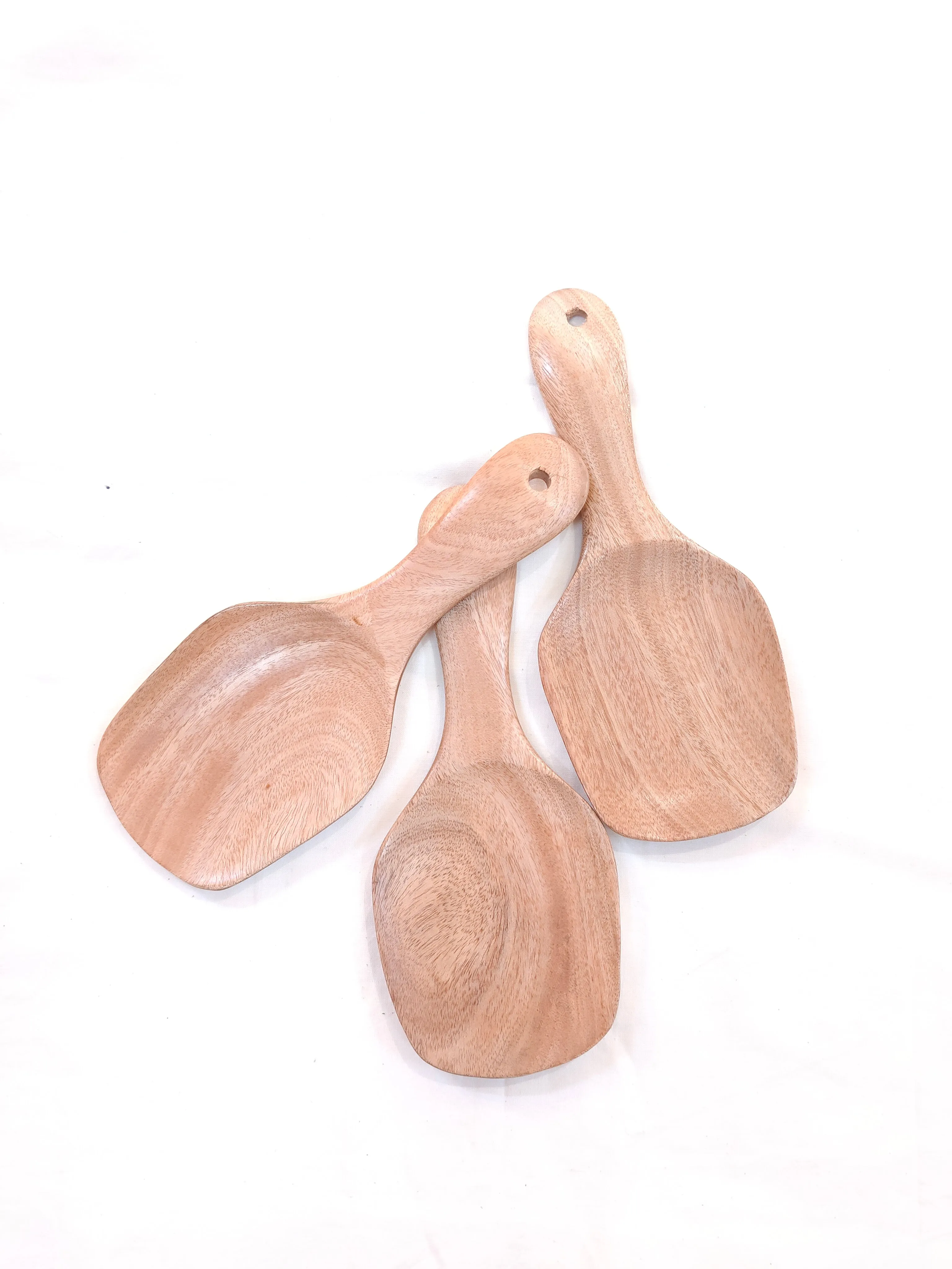 Wooden rice serving paddle spoon - handcrafted in neem wood