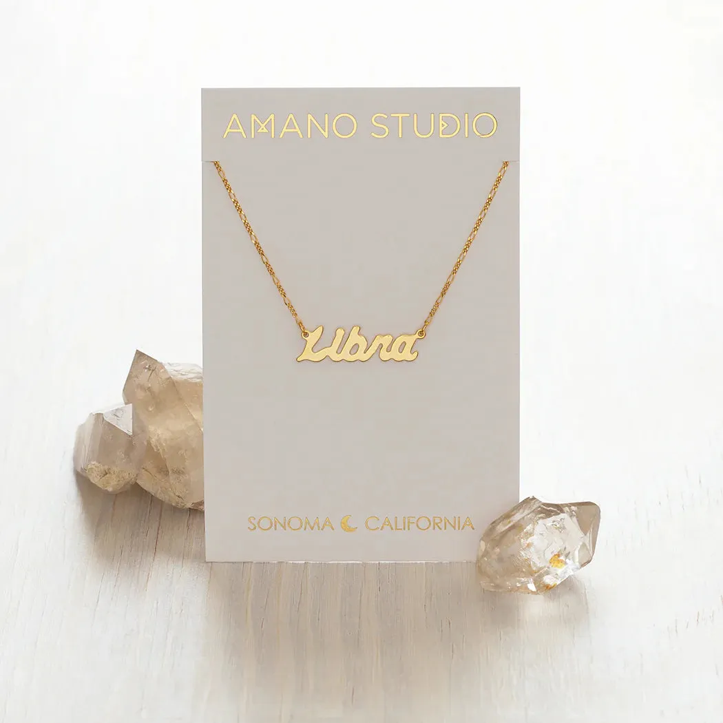 Zodiac Script Necklace- Libra